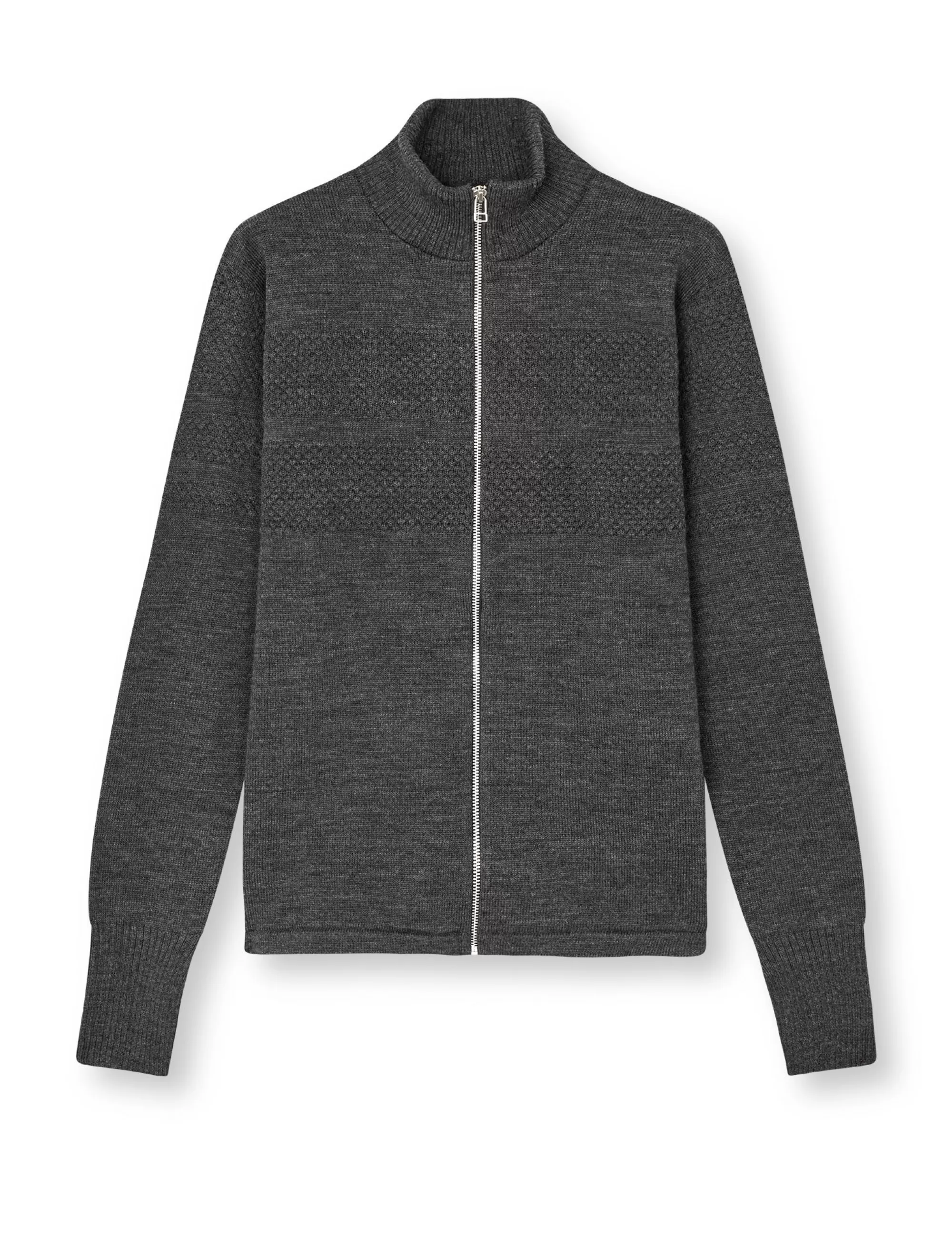 MADS NØRGAARD Wool Klemens Zip Knit Charcoal Melange Cheap